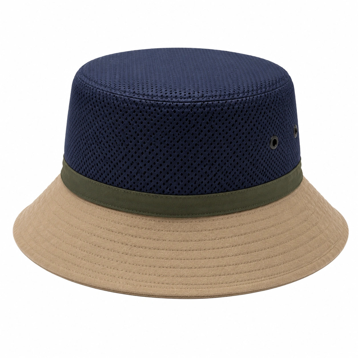 Fischerhut Einheitsgröße aus Textilgewebe in Navyblau Beige mit Netzstruktur für Alltag
