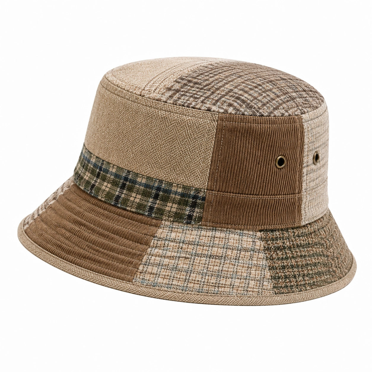 Anglerhut Einheitsgröße aus Textilgewebe in Beige Braun kariert mit Krempe
