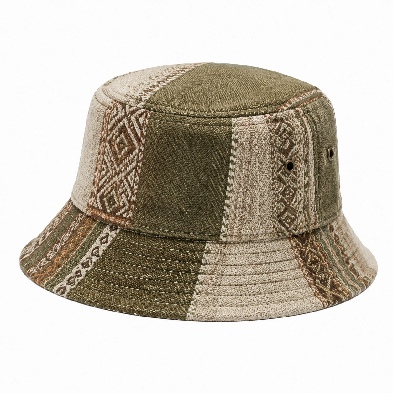 Fischerhut Einheitsgröße aus Webstoff in Olivgrün Beige Braun mit Muster
