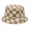 Bucket-Hut Einheitsgröße aus Textilgewebe Beige/Braun kariert mit breiter Krempe
