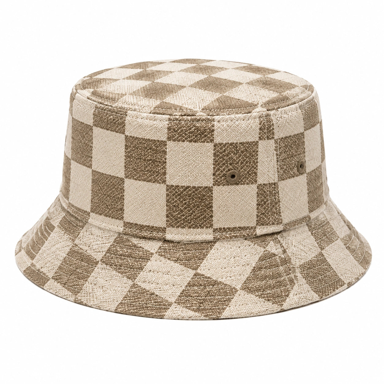 Bucket-Hut Einheitsgröße aus Textilgewebe Beige/Braun kariert mit breiter Krempe