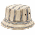 Bucket Hat Einheitsgröße aus Webstoff Beige Blau gestreift mit Luftösen