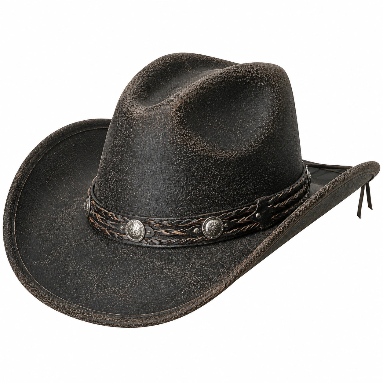 Cowboyhut Einheitsgröße in Schwarz aus Kunstleder mit Vintage-Optik