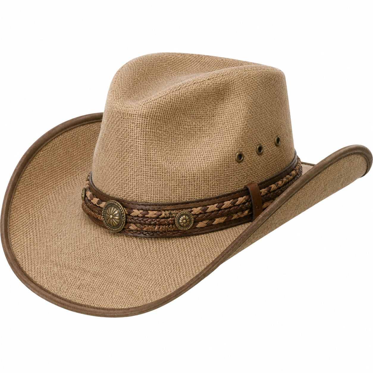 Cowboyhut Einheitsgröße aus Flechtmaterial Beige mit Zierband im Westernstil