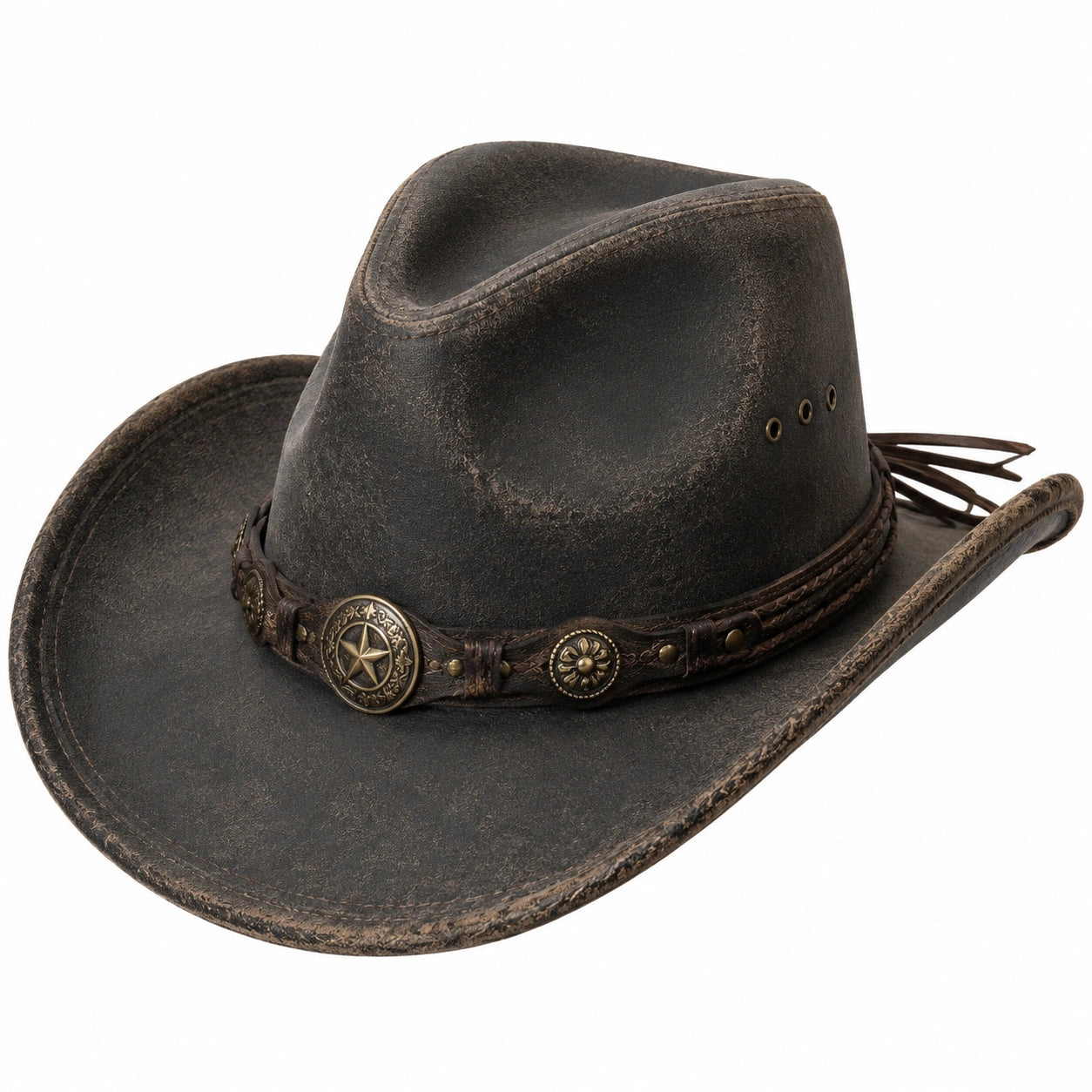 Cowboyhut Einheitsgröße in Lederoptik Schwarzbraun für Freizeit im Westernstil