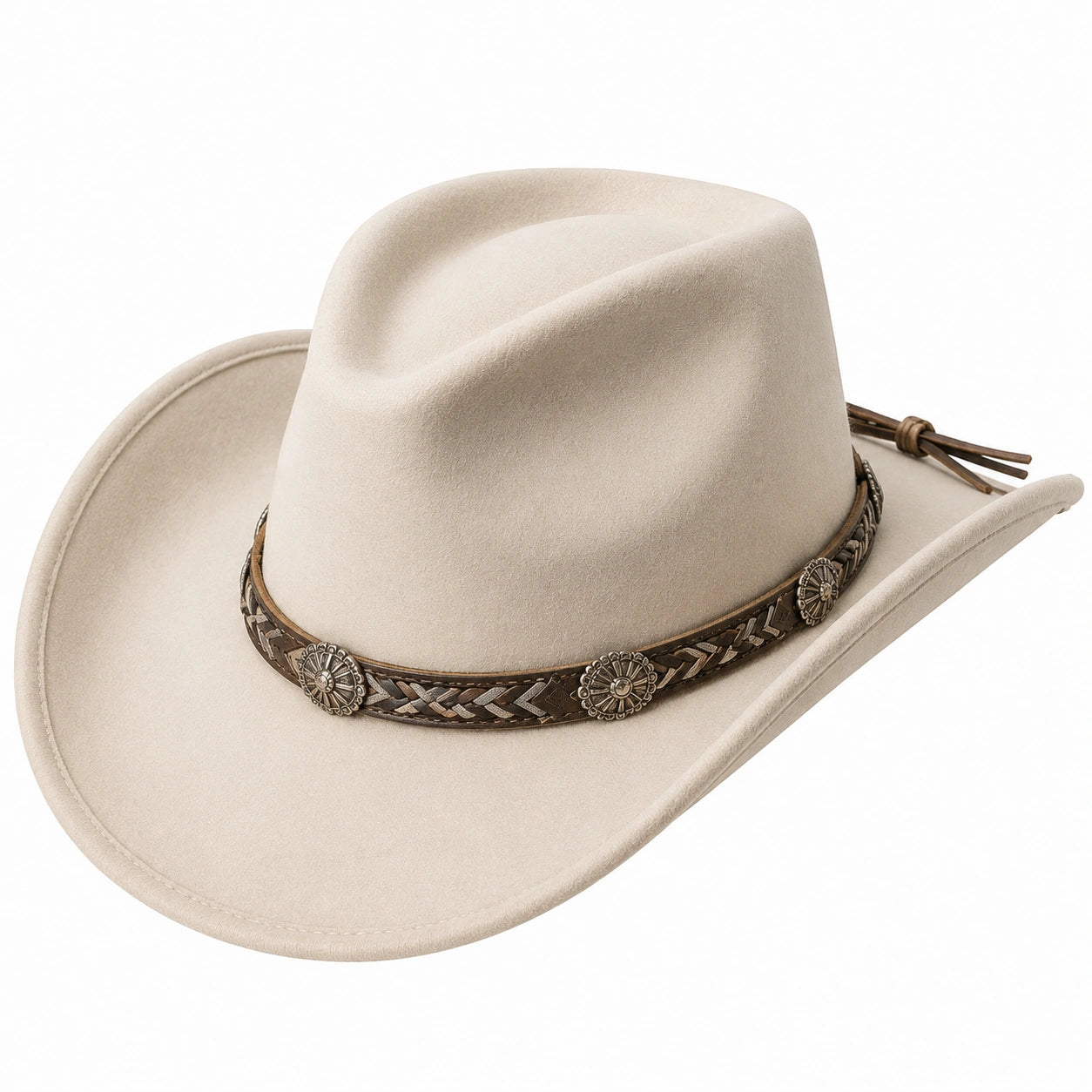 Cowboyhut Einheitsgröße Creme/Braun mit Veloursoptik und Zierband im Westernstil
