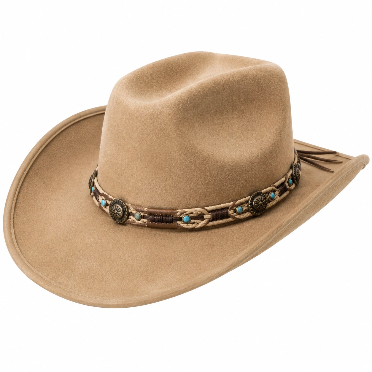 Cowboyhut Einheitsgröße in Beige aus Veloursstoff mit dekorativem Flechtband