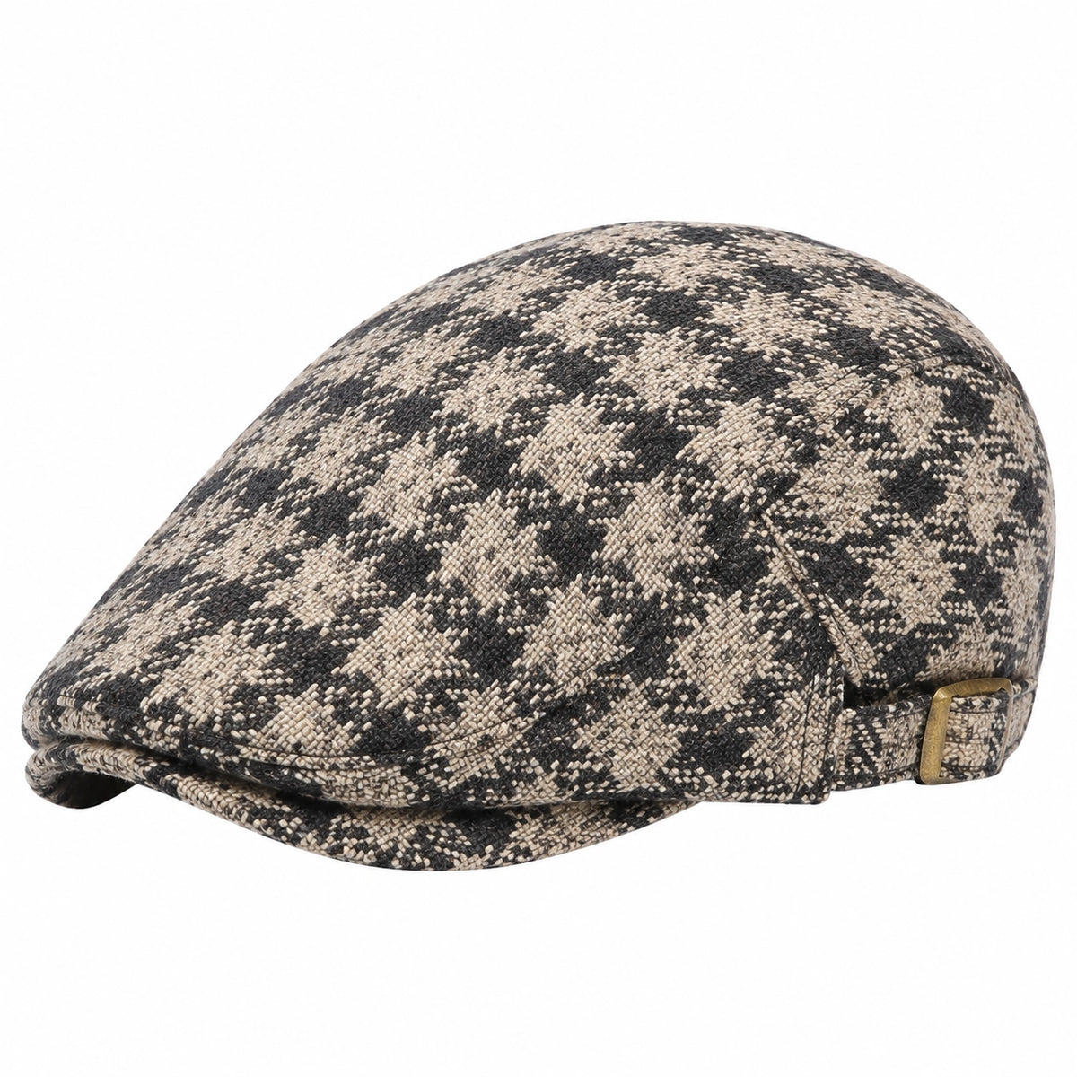 Schiebermütze Einheitsgröße aus Webstoff Schwarz Beige mit verstellbarem Riemen