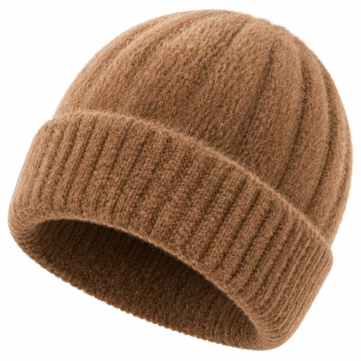 Strickmütze Einheitsgröße Braun mit Umschlag für Damen und Herren