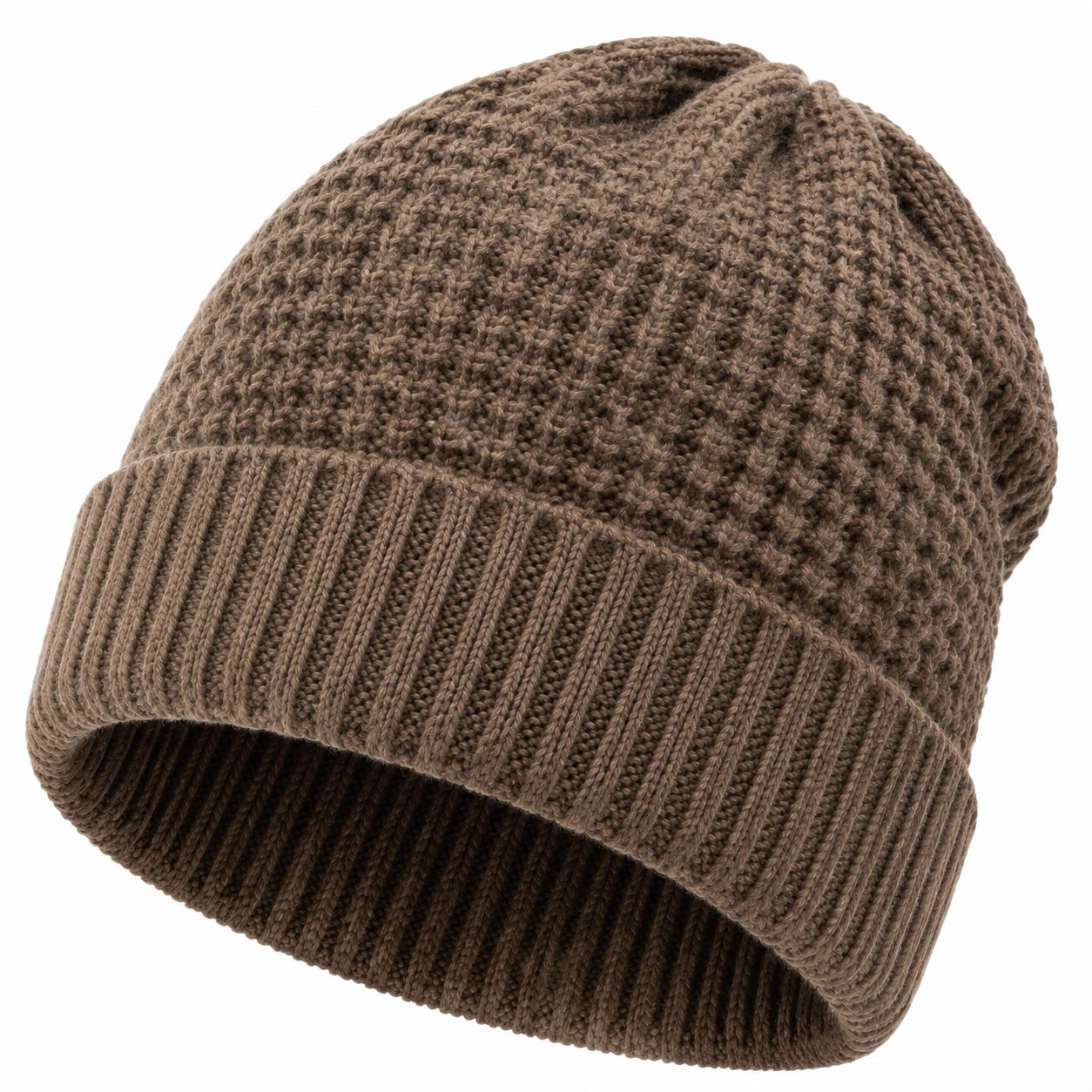 Strickmütze Einheitsgröße Braun mit Umschlag geripptes Design