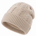Strickmütze Einheitsgröße Beige aus Strickstoff mit Umschlag
