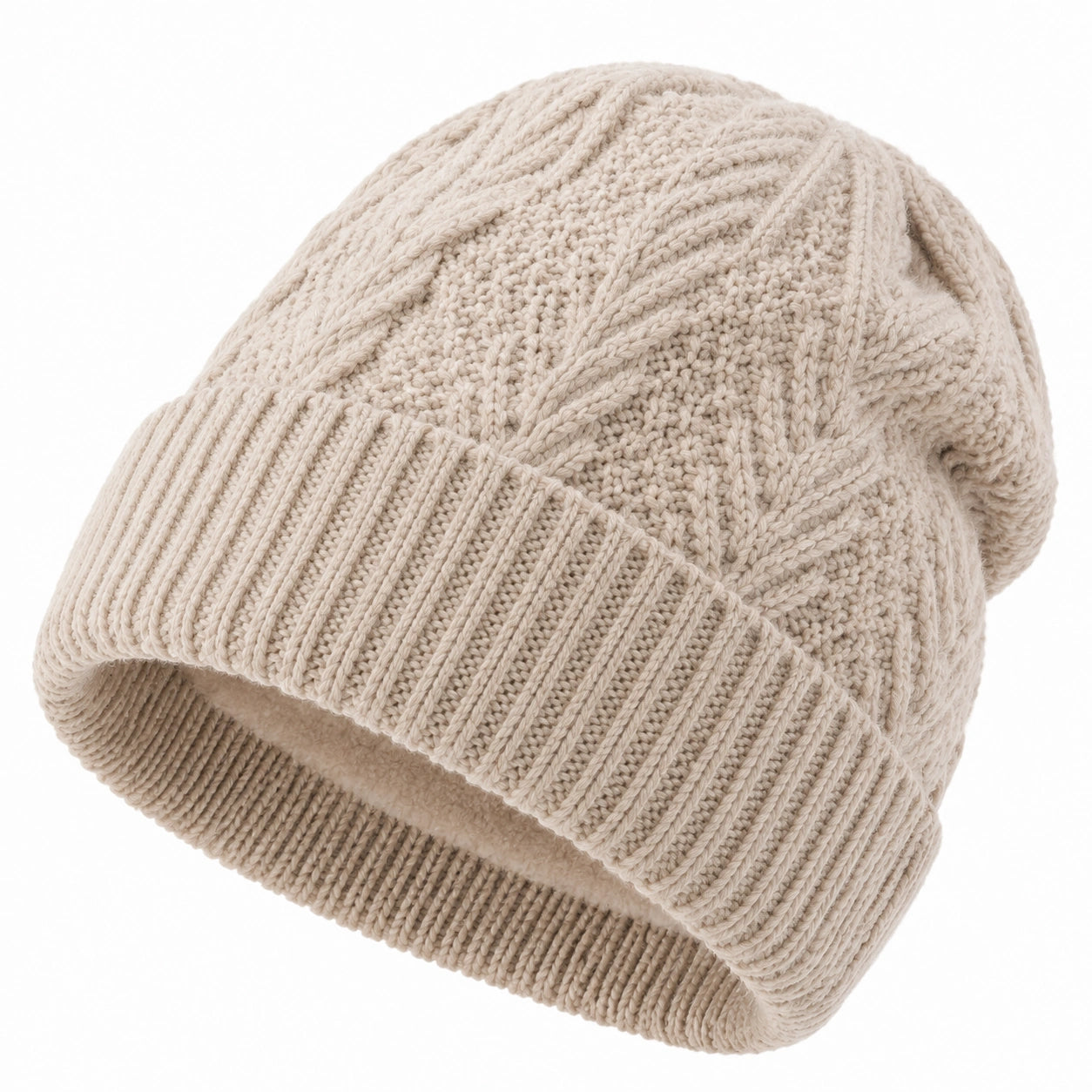 Strickmütze Einheitsgröße Beige aus Strickstoff mit Umschlag