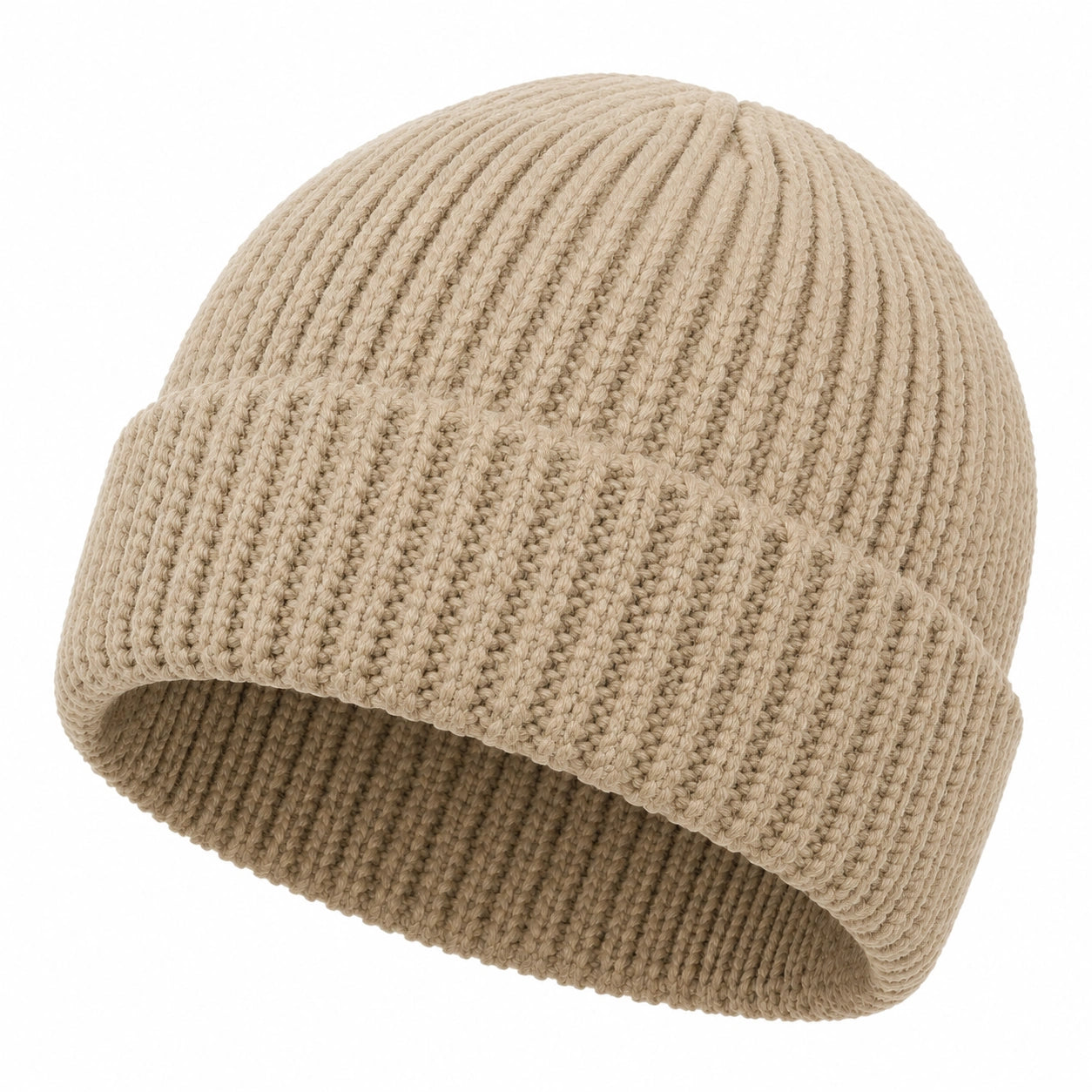 Strickmütze Einheitsgröße aus Textil Beige mit Umschlag gerippt für Alltag