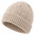 Strickmütze Einheitsgröße Beige mit Umschlag für Alltag im Rippstrick