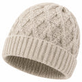 Strickmütze Einheitsgröße Beige mit Umschlag im Zopfmuster