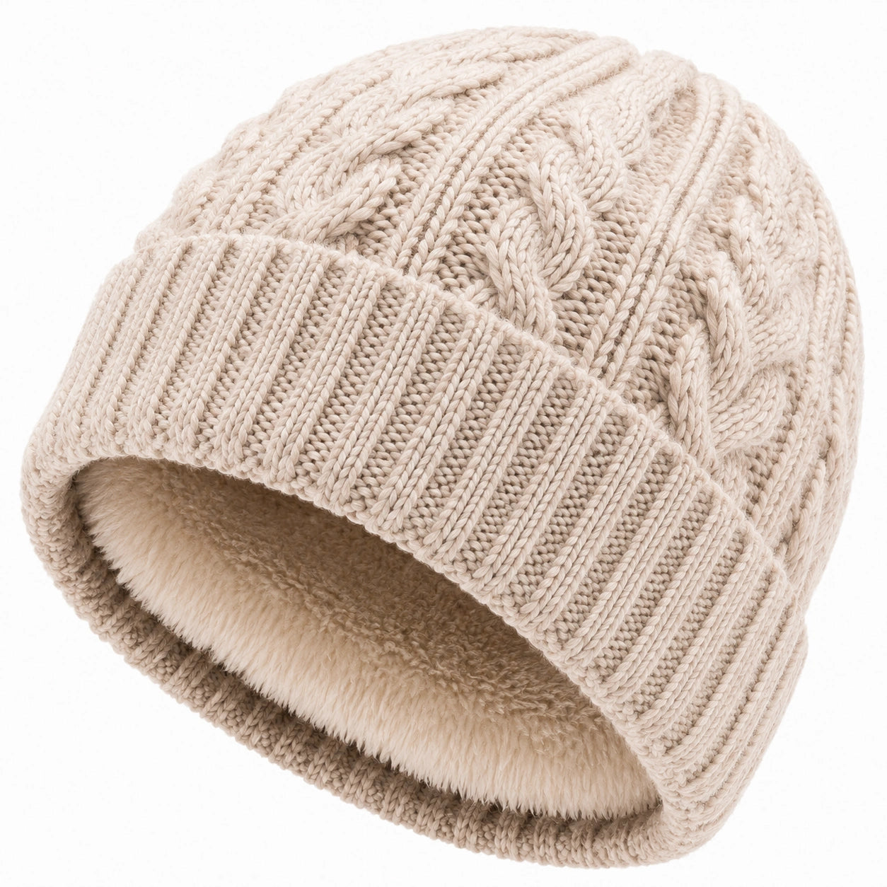 Strickmütze Einheitsgröße Beige mit weichem Futter für Damen und Herren